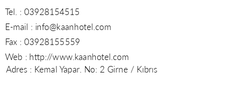 Kaan Hotel Apart telefon numaralar, faks, e-mail, posta adresi ve iletiim bilgileri